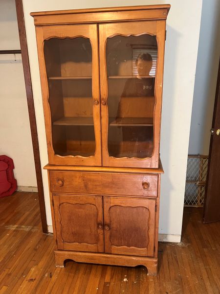 antique glass front china hutch