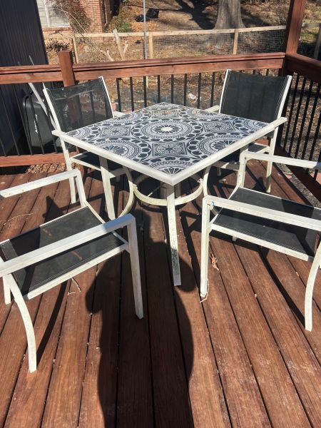 black and white metal patio set